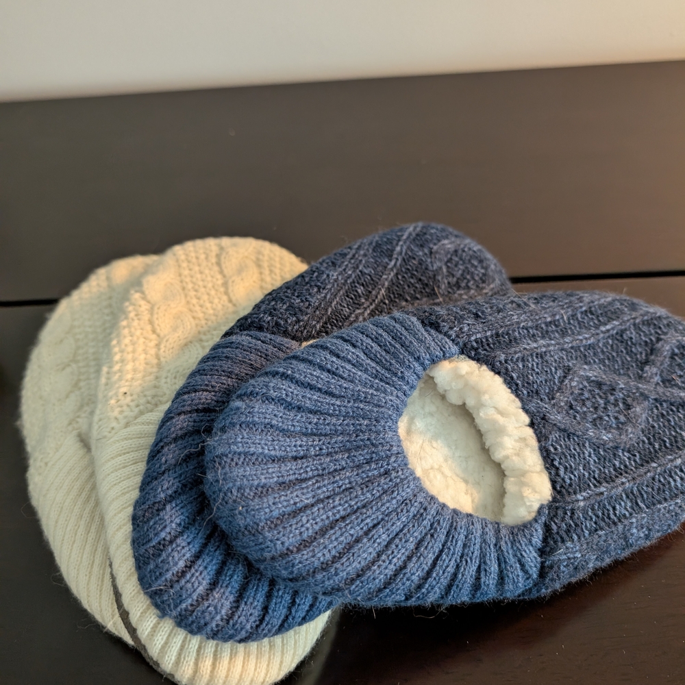 Cozy Knit Kids Slippers - Blue and Cream